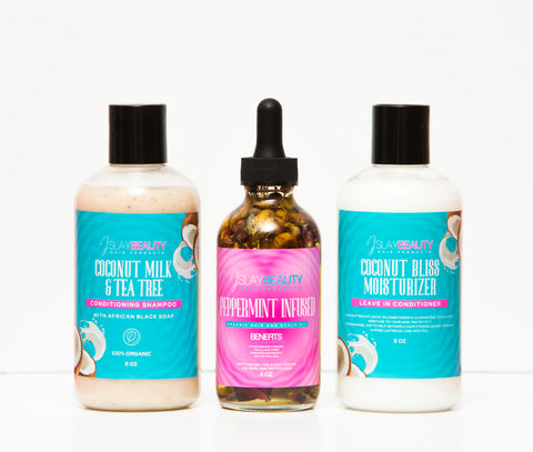 Coconut Milk and Tea Tree Shampoo/Coconut Bliss Leave-in Conditioner & Peppermint Infused Hair & Scalp Oil Collection